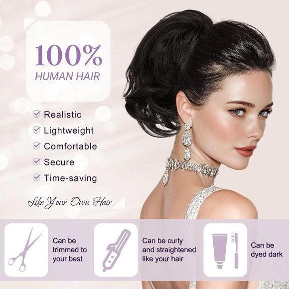 Human Hair Claw Clip Ponytail Extension 9 Inch Brown for Versatile Styles